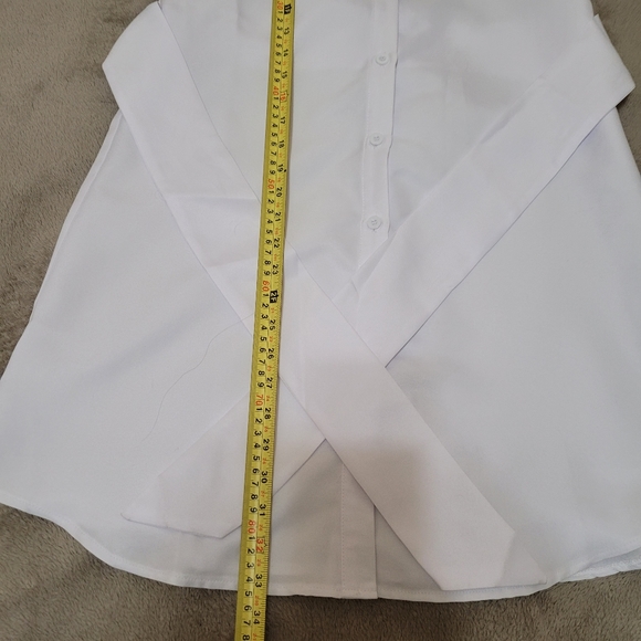 PrettyLittleThing White Flare Puff Sleeve Tie Waist Shirt Dress size 4 - Picture 8 of 13